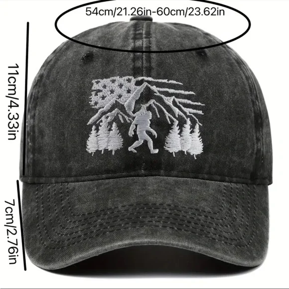 🆕 Unisex Retro Washed Baseball Cap Embroidered Sasquatch Bigfoot USA Flag - Picture 4 of 11